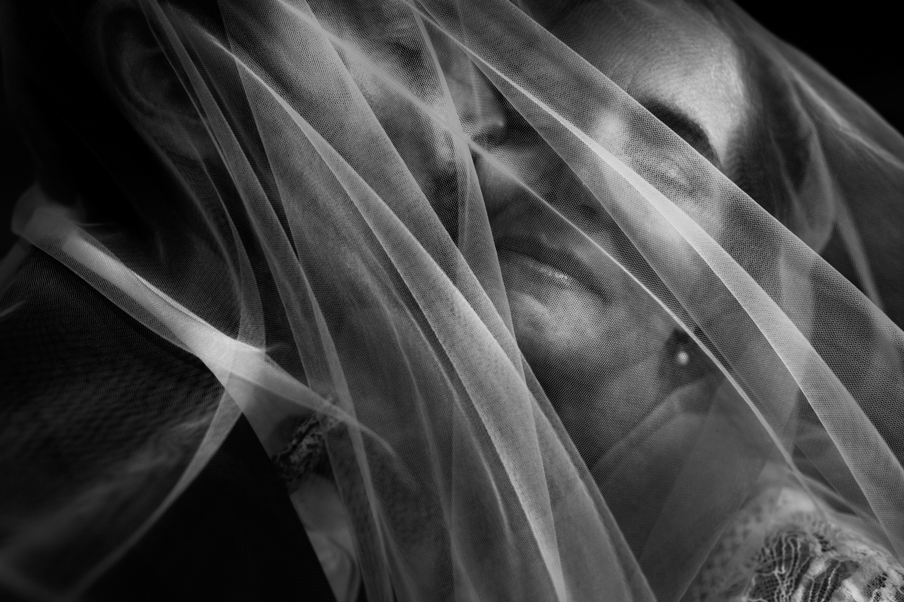 Portrait de mariée sous le voile, noir et blanc